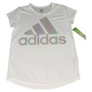 Adidas NWT Holographic Adidas Logo Girls XL White T-shirt
